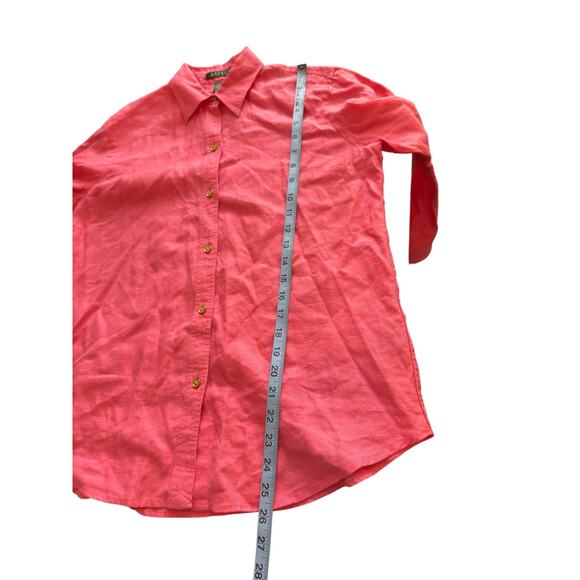 Ralph Lauren Button Up Blouse Pink Long Sleeve Linen Lagenlook Relaxed Small - Picture 13 of 14
